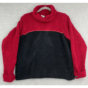 Columbia Sweater Womens Large Red Black Knit Pullover Turtle Neck Long Sleeve
